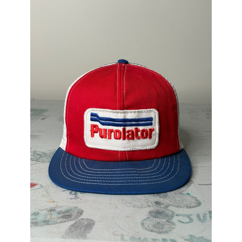 Vintage Swingster Purolator Trucker Hat Red White Blue Mesh Snapback Cap 80s 90s